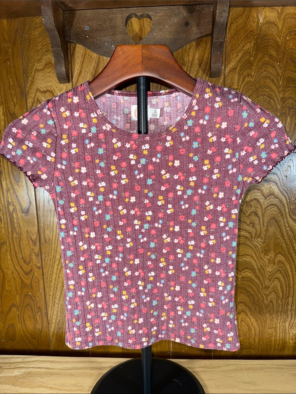 🎉wonder nation Mauve Ribbed Floral Top. D201